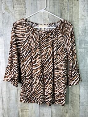 Michael Michael Kors Size Small Anoma Print Tunic Top Crewneck 3/4 Bell Sleeves